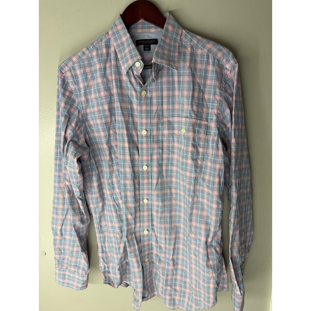 Banana Republic Soft-Wash Shirt Mens Large Blue Pink Plaid Button Down LS